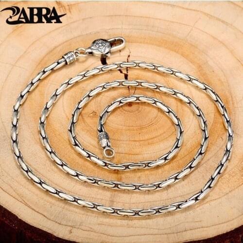 ZABRA Vintage Solid 925 Sterling Silver High Polished Long Link Chain Necklaces For Men Retro Thai Silver Rock Fashion Jewelry
