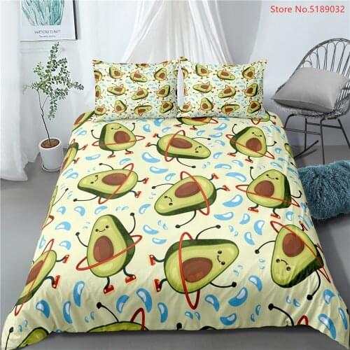 Avocado Bedding Sets Tropical Fruit Duvet Cover 2/3 Piece Cartoon Bed Cover Single Double Queen King Size Quilt Cover Pillowcase