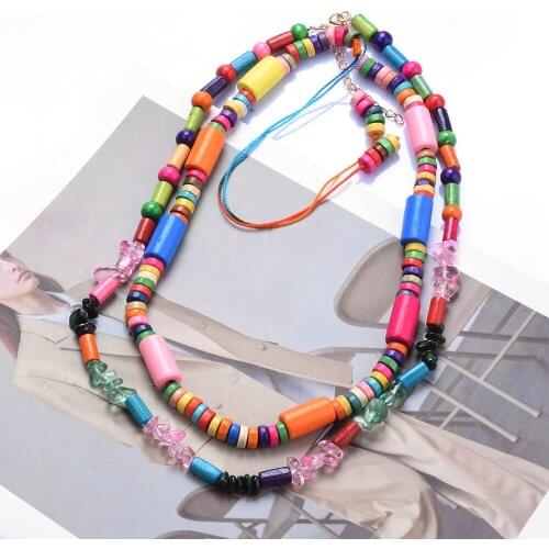 2021 New ZA Trendy Colorful Wood Necklaces for Women Transparent Acrylic Beaded Adjustable Choker Necklaces Set Jewelry