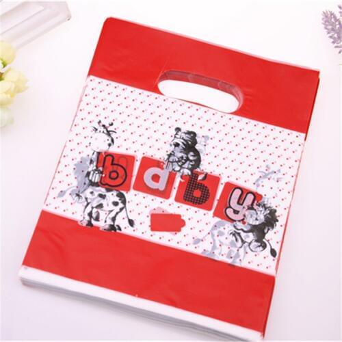 New Design Wholesale 100pcs/lot 20*25cm Medium Red Plastic Shopping Bags Lovely Cartoon Baby Clothing Packaging Gift Bags