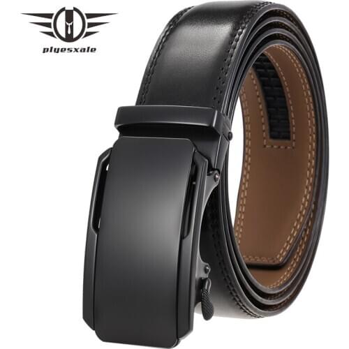 Plyesxale Luxury Genuine Leather Belts For Men High Quality Automatic Buckle Adjustable 3.5cm Width Mens Business Belts B437