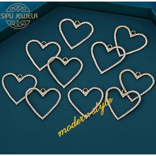 10PCS Two Color Heart Shape Alloy Pendant Shining heart Rhinestone charms Pendants DIY Necklace earrings Jewelry Accessories