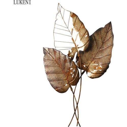 Simple European Wrought Iron Wall Hanging Leaf Crafts Decoration Home Livingroom Porch 3D Wll Sticker Mural Metal Ornaments Art