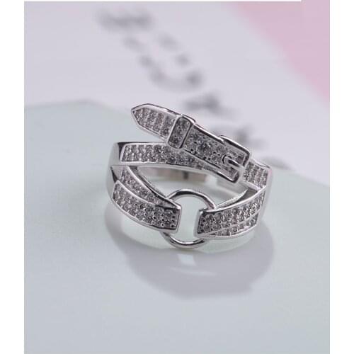 Luxury Brand Zircon Belt Rings For Women Wedding Statement Jewelry Valentines Gifts Lover Finger Ring 2021