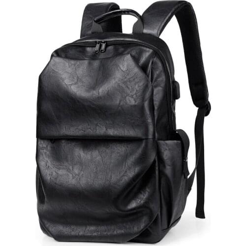 High Quality PU Leather Backpack Men USB Charging Fashion Men Backpack Bag Large Capacity Laptop Men Rucksack Travel Mochila