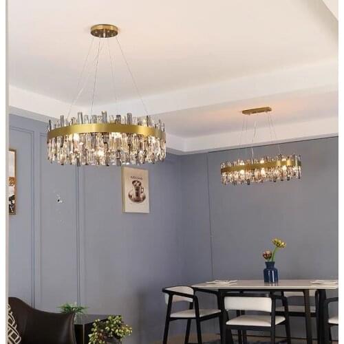 LED Postmodern Round Golden Stainless Steel K9 Crystal Chandelier Lighting Lustre Suspension Luminaire Lampen For Living Dinning