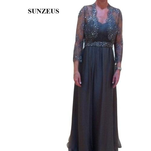 A-line Spaghetti Straps Sweetheart Long Chiffon Mother Of The Dress With Lace Long Sleeves Jacket Beaded Groom Mother Gown Party
