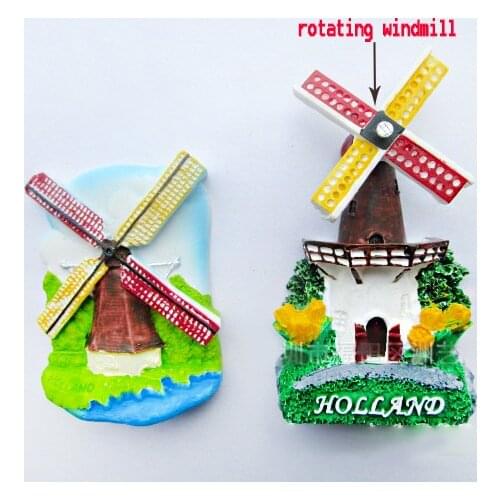 Holland World Tourist Souvenirs Gift Creative 3D Stereo Rotating Windmill Resin Refrigerator Magnet for home decoration