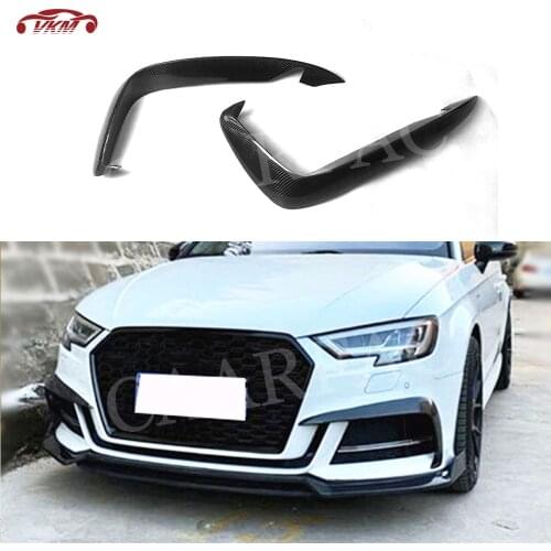 Carbon Fiber Front Fog Light Lamp Canards Splitter Fins Trim Decoration for Audi S3 A3 Sline Sedan 2017-2019 Car Styling
