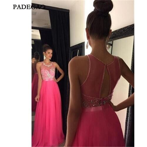 Gorgeous Evening Dress With Beading A-Line Long Sleeveless Hollow Back Sweep Train Formal Evening Dresses Vestido de noche