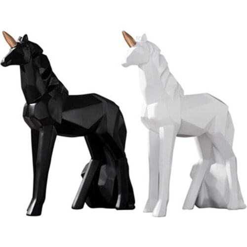 WU CHEN LONG Origami Black/White Unicorn Figurine Art Sculpture Handicraft Resin Animals Statues Home Decoration Gift R2546