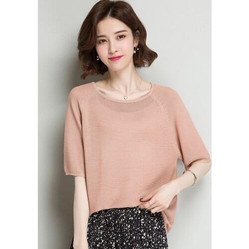 Women Summer Cool Linen Blouse Tops Elegant Lady Short Sleeve Knit Blouses Free Shipping