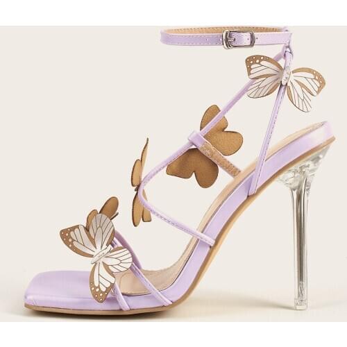 Women Sandals Sweet Butterfly Ankle Strap Shoes Fashion Hollow Out Open Toe Transparent High Heels Elegant Party Pumps