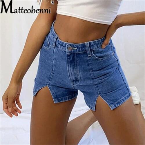 Women High Waist Denim Shorts Stretch Tight Sexy Hem Split Jeans Shorts Summer Street Casual Soft Thin Shorts Girl Hot Short