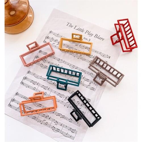 Women Geometric Hair Claw Solid Color Hollow Hair Crab Retro Metal Square Shape Hair Clips Claws Accessories Large Size Hairpin
