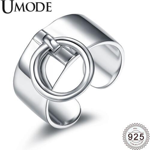 UMODE New 925 Sterling Silver Big Luxury Open Rings for Women Fashion Adjustable Ring Jewelry with Loop Party Gifts ALR0323
