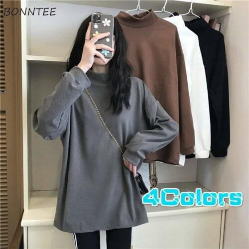 Women Hoodies Plus Velvet Turtleneck Pullovers Long Sleeve All-match Simple Korean Style Leisure Trendy Warm Chic Soft Autumn
