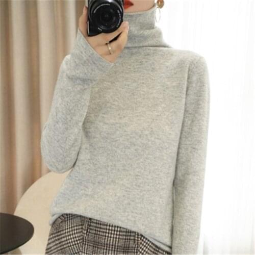 2021 Spring Autumn Womens Pullover 100% Cashmere Female Knitted Sweater High Quality Turtleneck Trendy Loose Lady Clothing M84