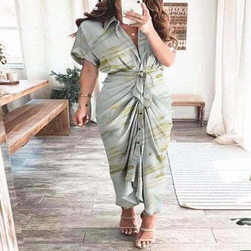 Summer Dress Women Single-Breasted Shrinkage Bandage Print Dresses Short Sleeve Y2K Dress For Woman Robe Femme Vestido De Mujer