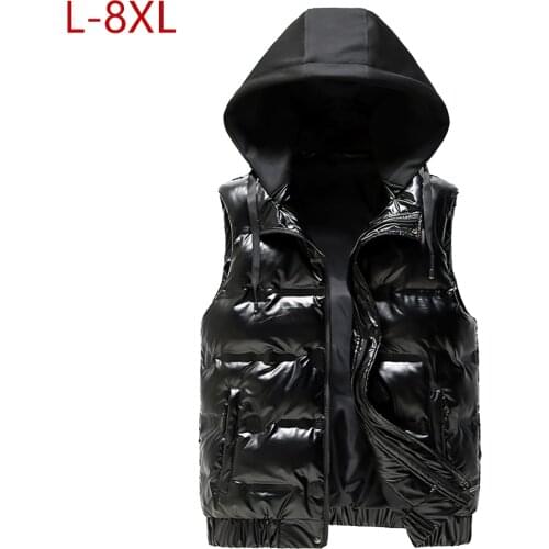 Winter Men Plus Large Size 8XL Vest Windproof Hat Detachable Warm Waistcoat Thick Parka Waterproof Sleeveless Jacket Travel Vest