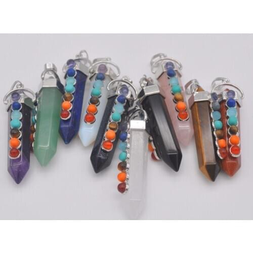 Natural Mixed Stone 7 Chakra Natural Stone GEM Pendant Hexagon Pendulum Women Jewelry For Gift 1PCS S3115-S3125