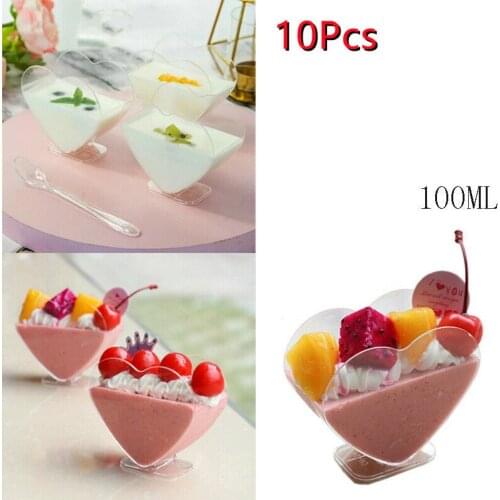 10/20pcs Disposable Mini Heart Dessert Cups Cube Clear Mousse Cup Birthday Party Decoration Fruit Cube Cup Party Supplies