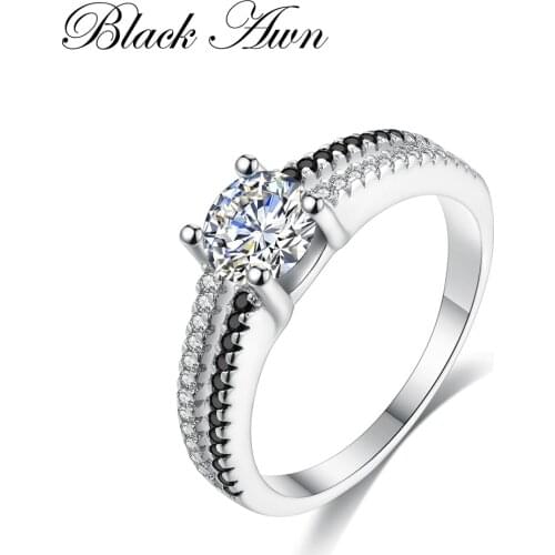 2011 New Fashion Genuine 925 Sterling Silver Jewelry Round Engagement Rings for Women Black&White Stone Femme Ring Bijoux C223