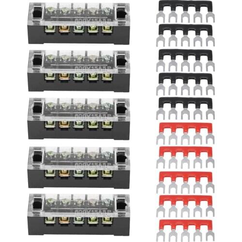 5pcs Dual Row 5 Positions 600V 15A Screw Terminal Block 10 Pre-Insulated Terminal Barrier Strip Screw Terminal Blocks