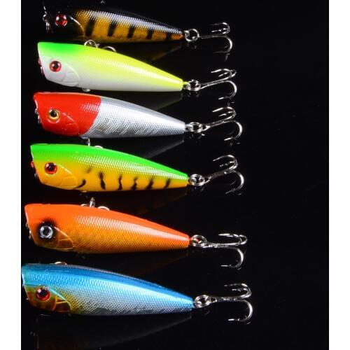 6pcs 6cm 6.9g Fishing Lure Topwater Popper Crankbait Hard Bait Floating Lures Treble Hooks With 3D Eyes