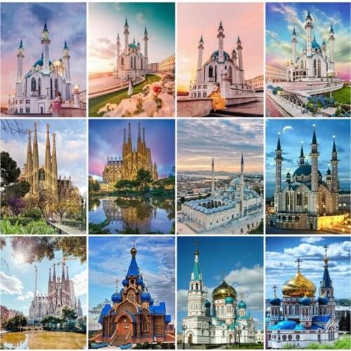 DIY 5D Diamond Painting Cross Stitch Full Square Landscape Religion Diamond Embroidery Sale Church Rhinestones Mosaic Home Decor