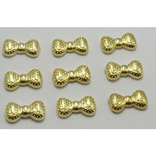 100 Gold Tone Metallic Acrylic Flatback Bowknot Bows 12X6mm No Hole Cell Phone Deco