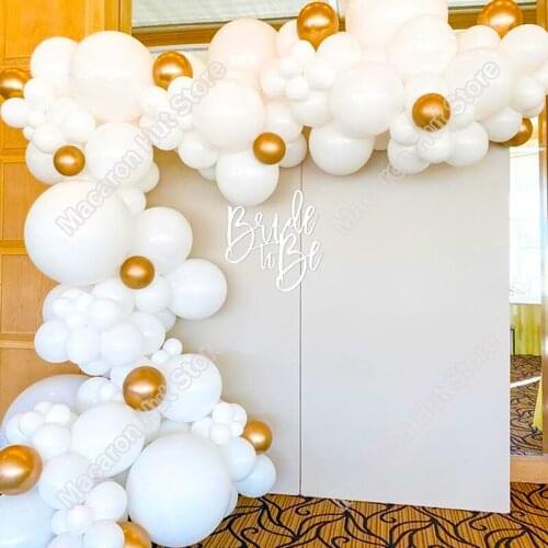 White Wedding Party Event Background Baby Shower Supplies Golden Festival Celebration Decoration Birthday Balloon Garland Kits