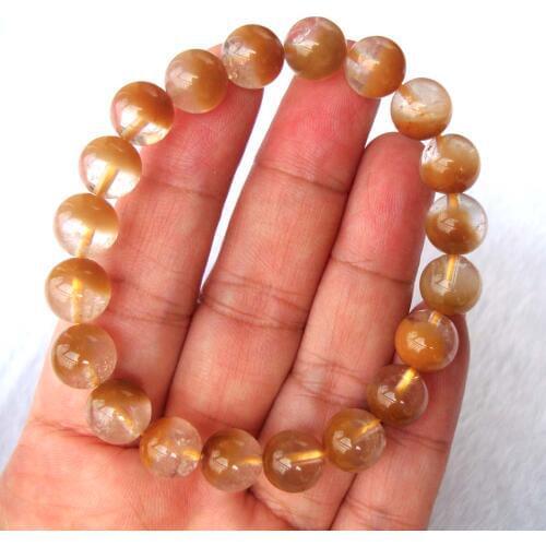 Free Shipping Natural Yellow Rabbit Hair Rutilated Quartz 9.5mm Round Beads Bracelet Women Jewelry Accessories Weddings Gift