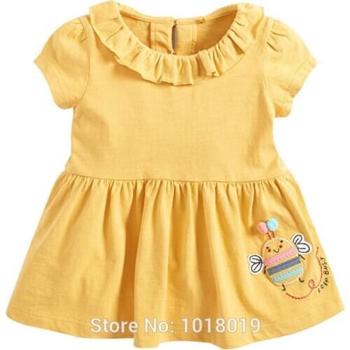 Brand 100% Knitted Cotton Kids One-piece Dress Summer Children Toddler Doll Dresses for Girls Beach Tee Baby Girl Clothes Infant