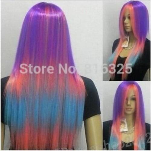 DM690121>New Gothic Anime Long Multicolor mixed Straight Cosplay Punk Show wig