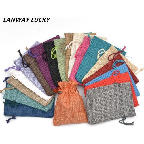 7sizes Jute Burlap Hessian Drawstring Bag Arts Crafts Snack Christmas Wedding Favor Holder Jewelry coffee Bean Gift Pouch 50pcs