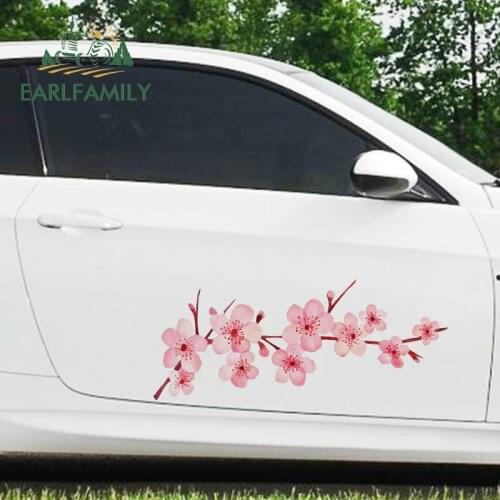 EARLFAMILY 43cm x 21.2cm for Cherry Blossom Car Stickers Camper Graffiti Creative Scratch-proof Decals Cartoon Car Accessoires