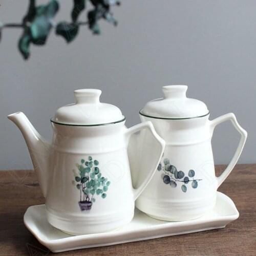 Rural Decoration Ceramic Oil Dispenser Bottles Plant Porcelain Olive Oils Bottle Soy Sauce Cruet Kitchen Decoration Storage Jars