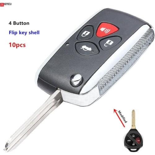 Keyecu 10pcs New 4 Buttons Modified Flip Remote Car Key shell Fob Case For Toyota Camry Avalon Corolla RAV4 Matrix TOY43 Blade