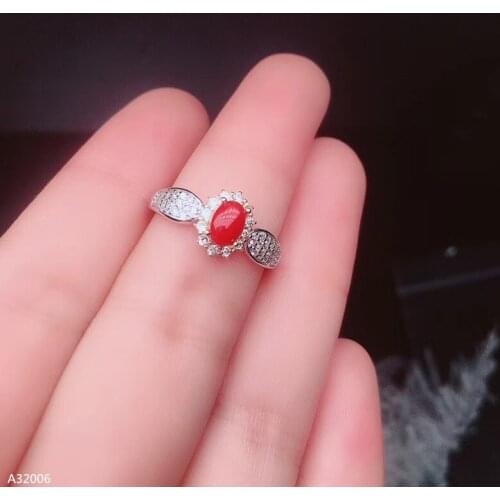 Jewelry 925 sterling silver natural red coral gemstone girl ring micro-set luxury fashion new faceted ellipse can be reviewed