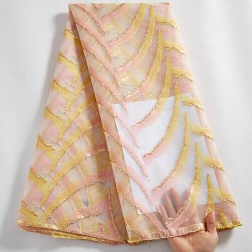 SJD LACE African Laces 2021 High Quallity Gold Jacquard Bronzing Decal Frence Tulle Embroidery Fabrics Dresses For Women A 2531