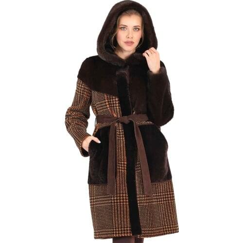 Modaqueen Store Women 'S Mink Fur Accessorized Astragan Lamb Fur Special Design Coats Ladies Luxury Clothing New Season 2012-V
