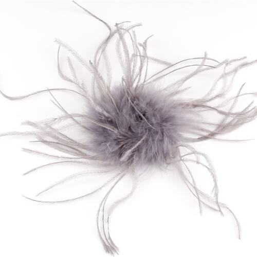 Trendy Women Cute Solid Colors Ostrich Hair Ball Brooches Boutonniere Lady Coat Dress Scarf Hat Corsage Cloth Art Accessories