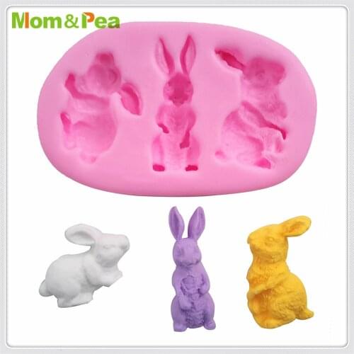 Mom&Pea MPA1937 3-Rabbit Silicone Mold Cake Decoration Fondant Cake 3D Mold Food Grade
