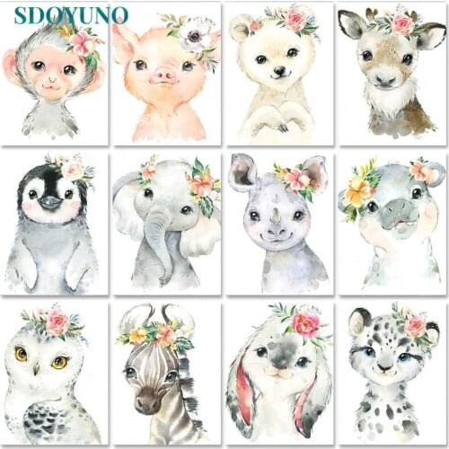 SDOYUNO Oil Paint By Numbers Kits Animals DIY Painting By Numbers On Canvas Frameless 60x75cm Draw Painting Home Decor