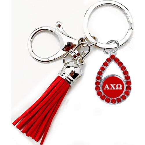 New arrival greek society sorority fraternity tassel pendant keychain ALPHA CHI O enamel metal charm key chain customizable
