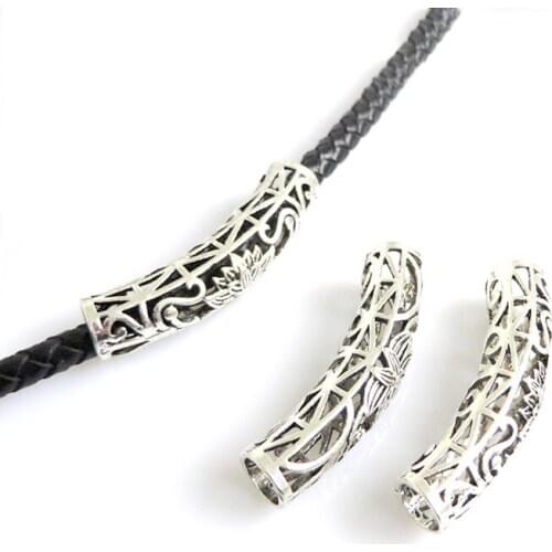 5pcs Antique Silver Color 7mm Hole Hollow Tube Sliders for Bracelet Necklace Jewelry Findings 47mm