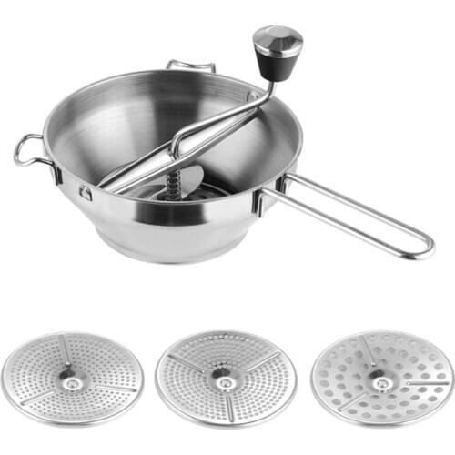 Manual Grips Food Grinder Stainless Steel 3 Grinding Disks Vegetable Mill Mud