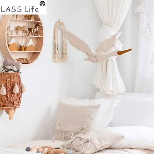 Nordic Fly Swan Stuffed Toy Wall Ceiling Hanging Decoration Baby Room Crib Float Decor Doll for Girl Kid Pillow Gift Photo Props