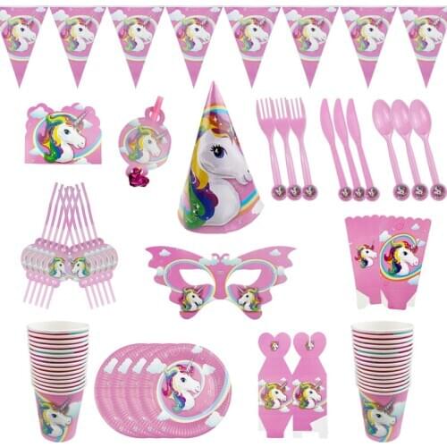 Unicorn theme pie tableware paper towel tablecloth paper cup birthday party decoration pink girl gift baby shower disposable